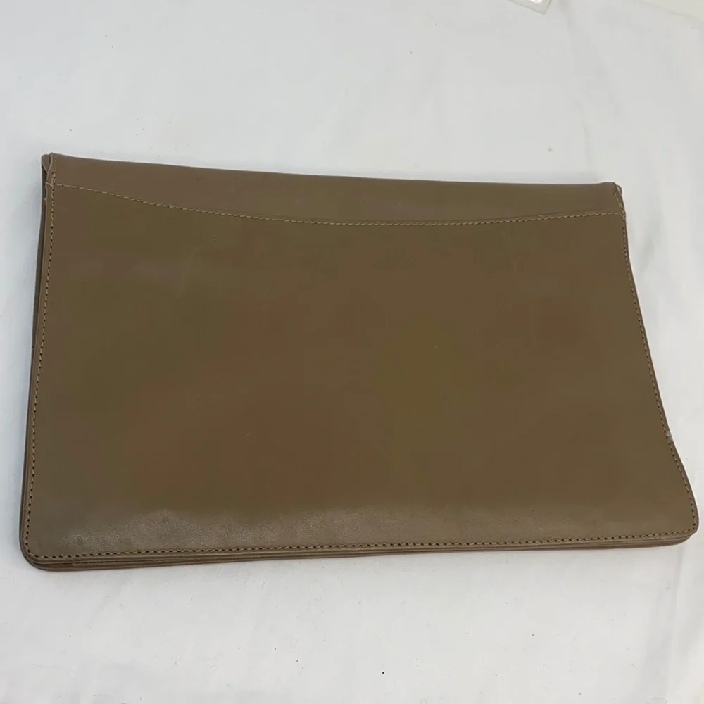 Vintage Large Taupe Brown Leather Envelope Clutch